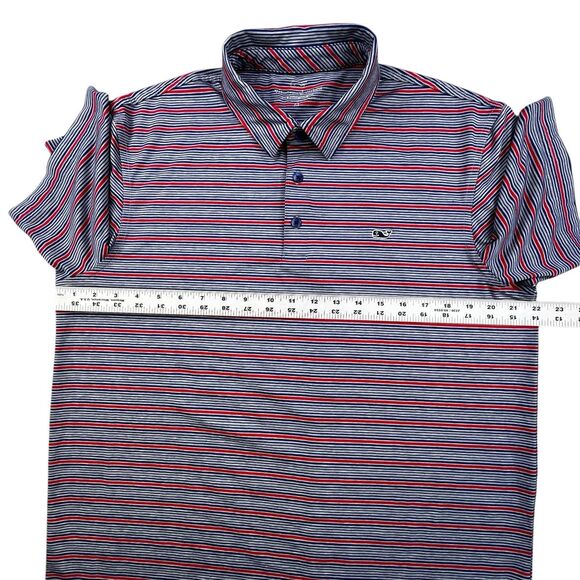 Vineyard Vines Performance Polo Medium Blue Red Stripe Golf Stretch - Picture 7 of 8